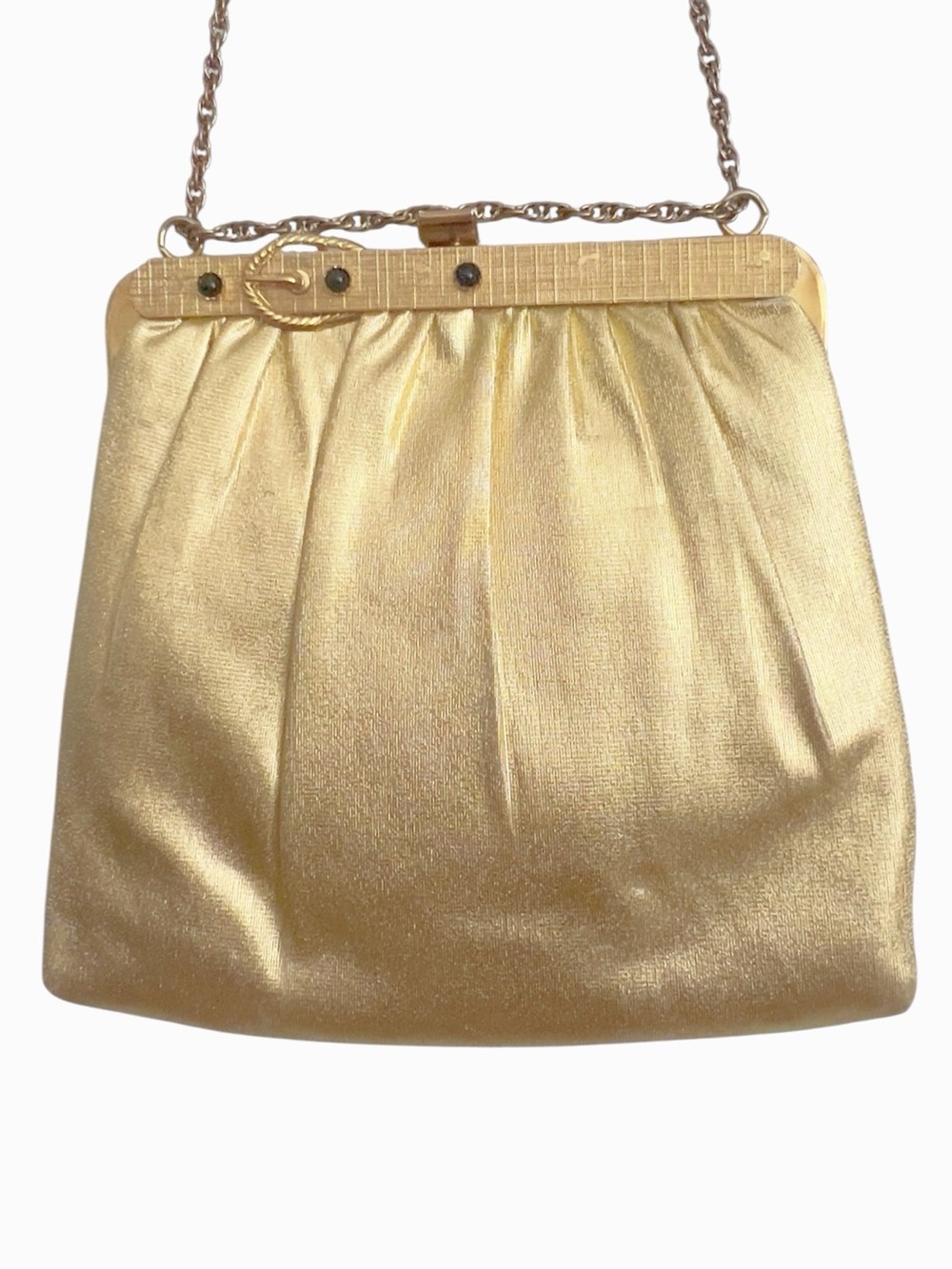 Vtg 1950s HL USA Harry Levine Gold Lamé Evening Bag Clutch Handbag w Mirror MCM